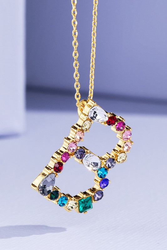 Multi Colored Rhinestone Letter Necklace