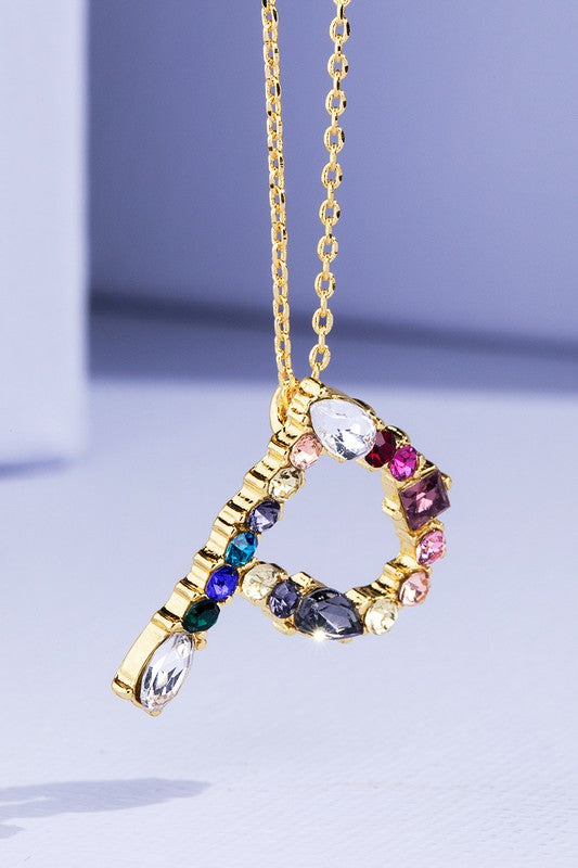 Multi Colored Rhinestone Letter Necklace