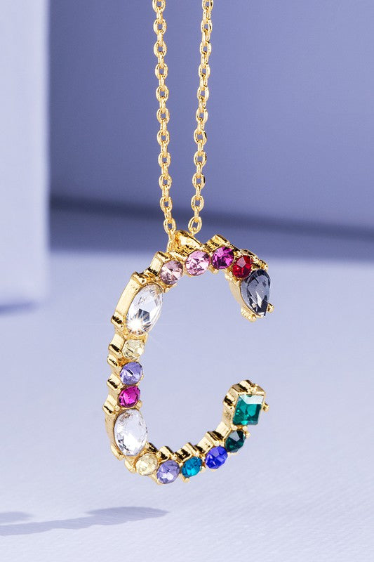 Multi Colored Rhinestone Letter Necklace