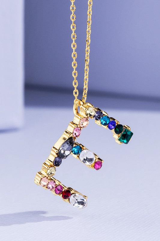 Multi Colored Rhinestone Letter Necklace