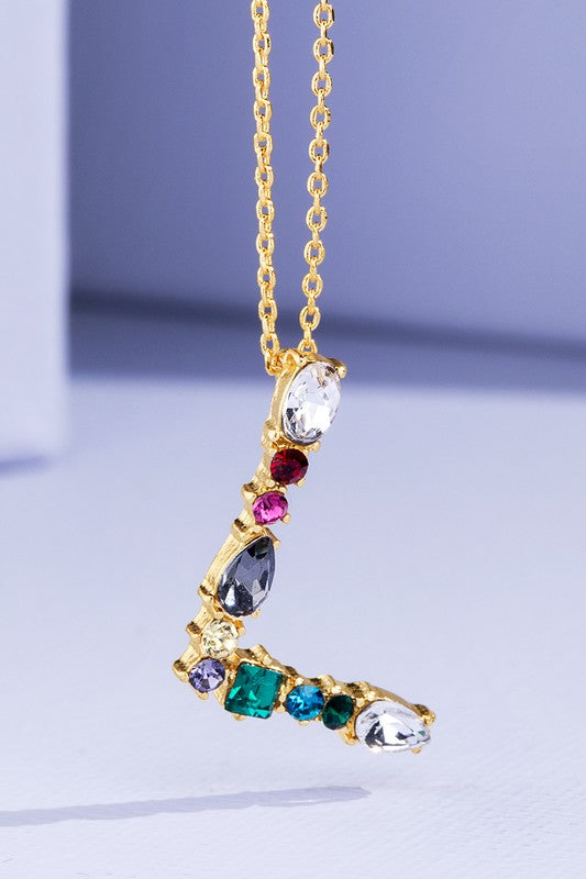 Multi Colored Rhinestone Letter Necklace