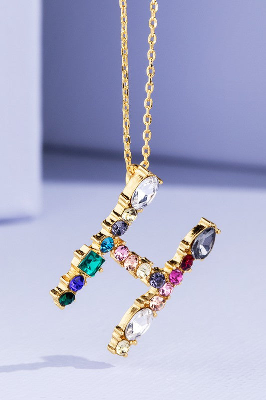 Multi Colored Rhinestone Letter Necklace