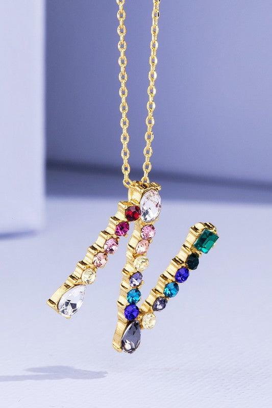 Multi Colored Rhinestone Letter Necklace