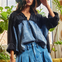 Pleated Denim Mini Skirt - Blue