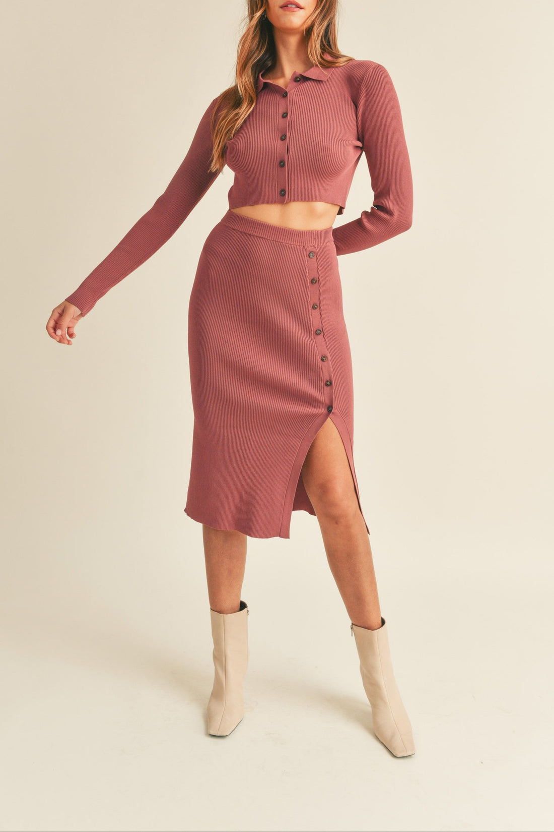 Knit Top and Midi Skirt Set