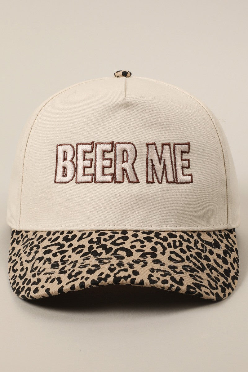 Beer Me Embroidery Leopard Trucker Hat