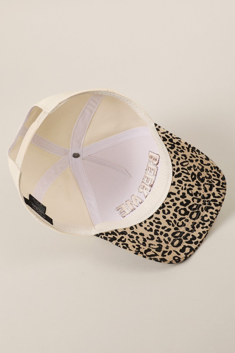 Beer Me Embroidery Leopard Trucker Hat