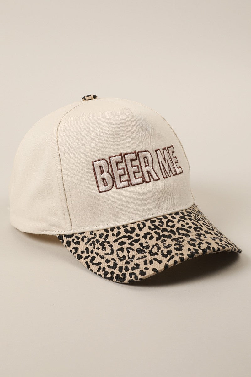 Beer Me Embroidery Leopard Trucker Hat