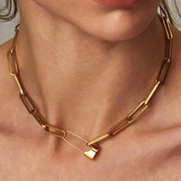 Gold Safety Pin Link Chain Necklace