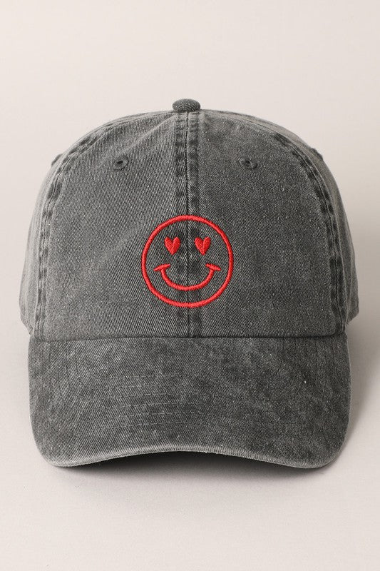 Heart Happy Face Embroidery Cap