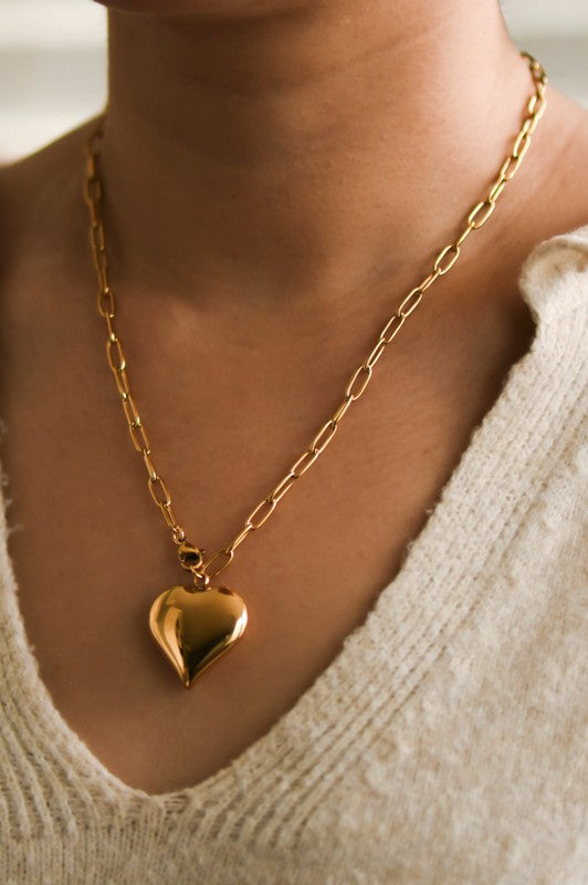 Big Heart Pendant Chain Necklace
