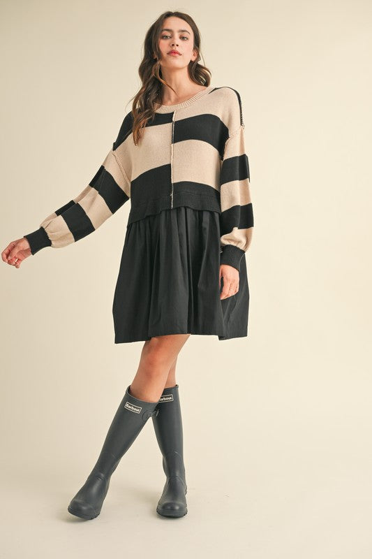 Sweater Knit Top Comfy Dress - Oversized