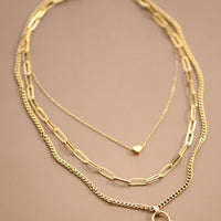 Gold Layered Lock and Heart Necklace Set