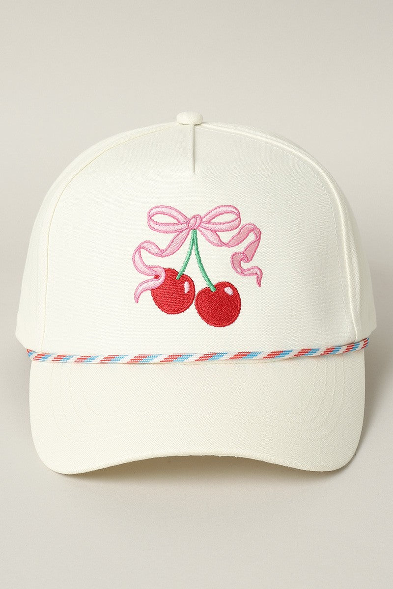 Cherry Ribbon Embroidery Trucker Hat