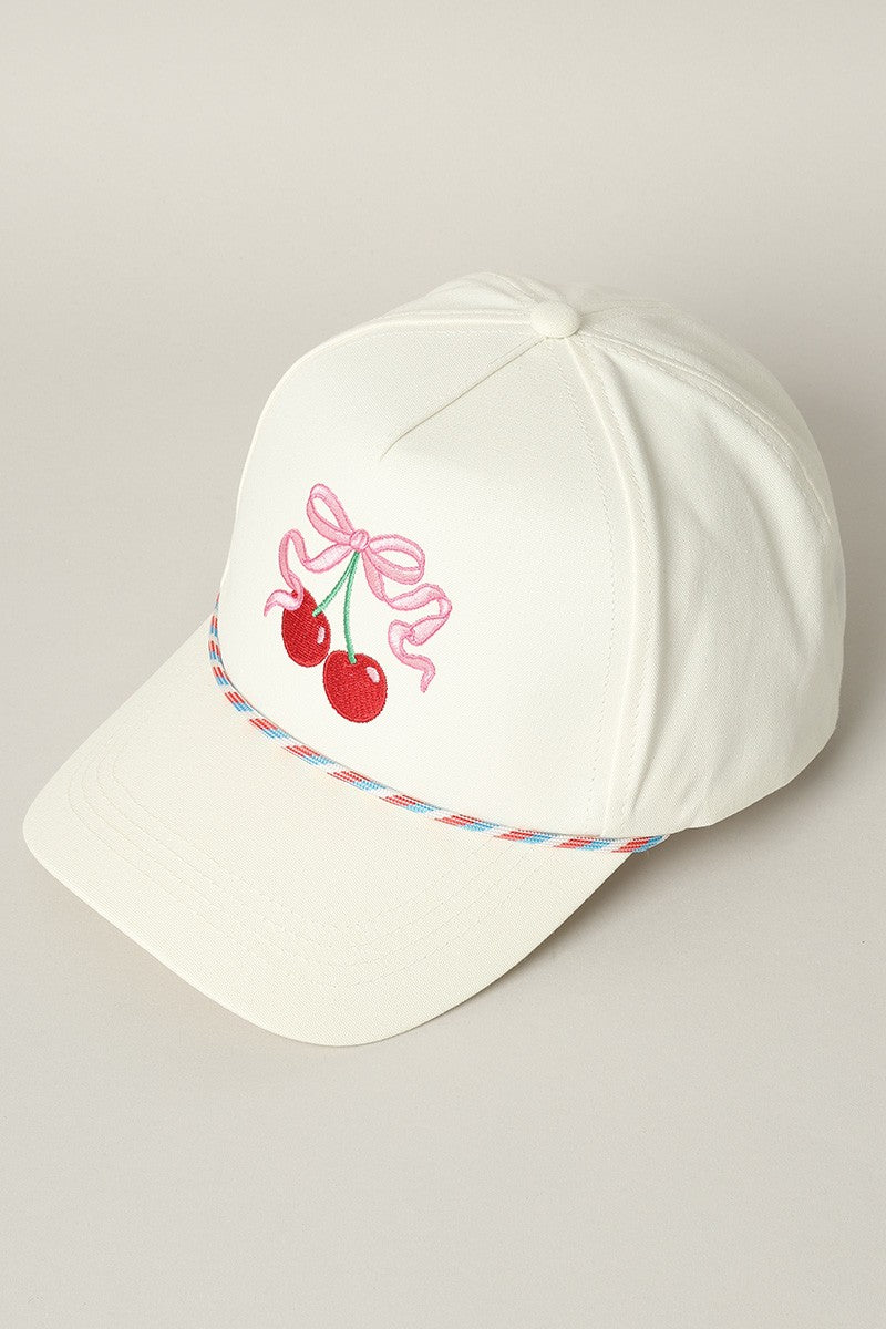 Cherry Ribbon Embroidery Trucker Hat
