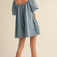Puff Sleeve Babydoll Denim Romper