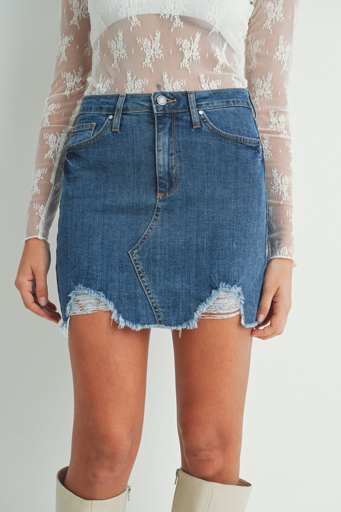Frayed Denim Mini Skirt
