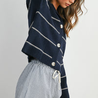 Stripe Button-Up Knit Collared Top