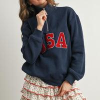 USA Chenille Patch Half-Zip Pullover Sweatshirt