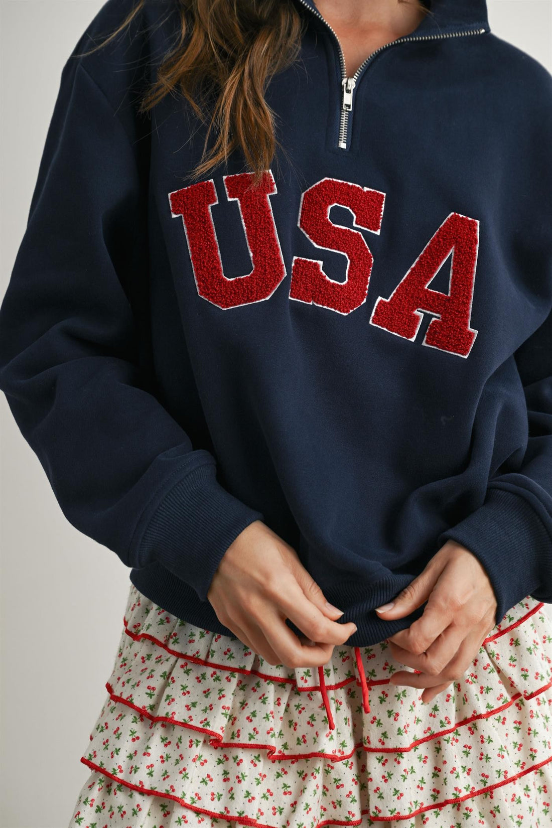 USA Chenille Patch Half-Zip Pullover Sweatshirt