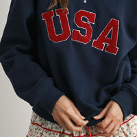 USA Chenille Patch Half-Zip Pullover Sweatshirt