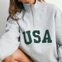 USA Chenille Patch Half-Zip Pullover Sweatshirt