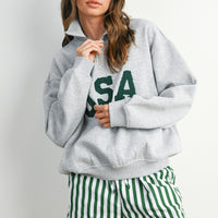 USA Chenille Patch Half-Zip Pullover Sweatshirt