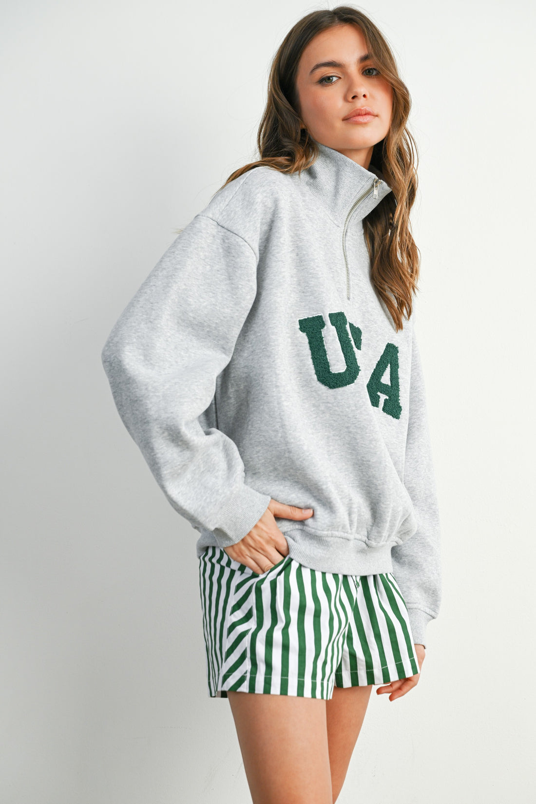USA Chenille Patch Half-Zip Pullover Sweatshirt