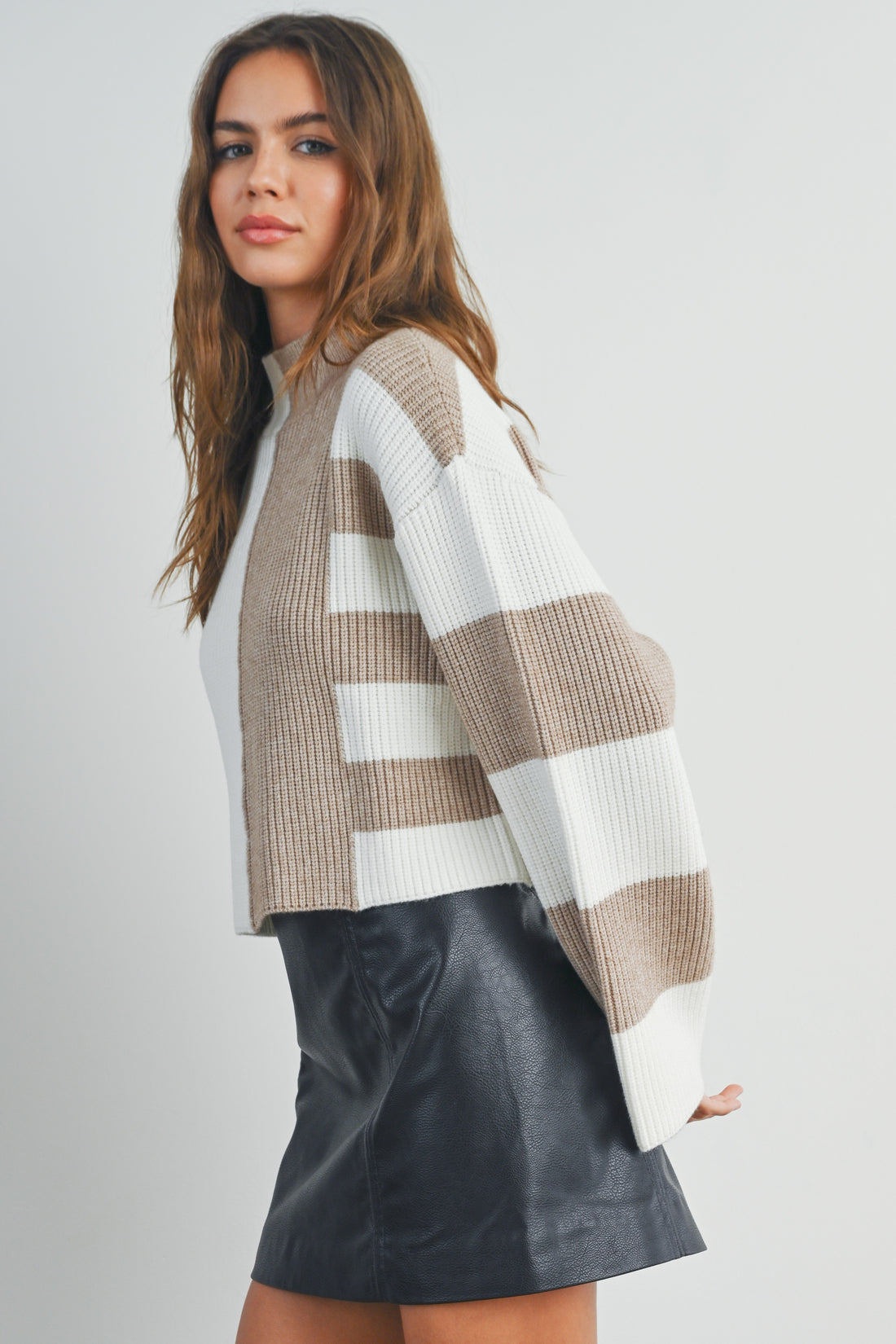 Color Block Mock Neck Sweater