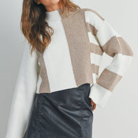 Color Block Mock Neck Sweater
