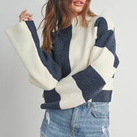 Color Block Mock Neck Sweater
