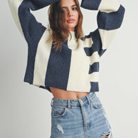Color Block Mock Neck Sweater