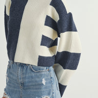 Color Block Mock Neck Sweater