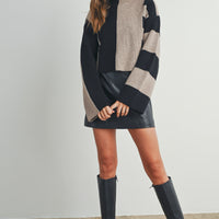 Color Block Mock Neck Sweater