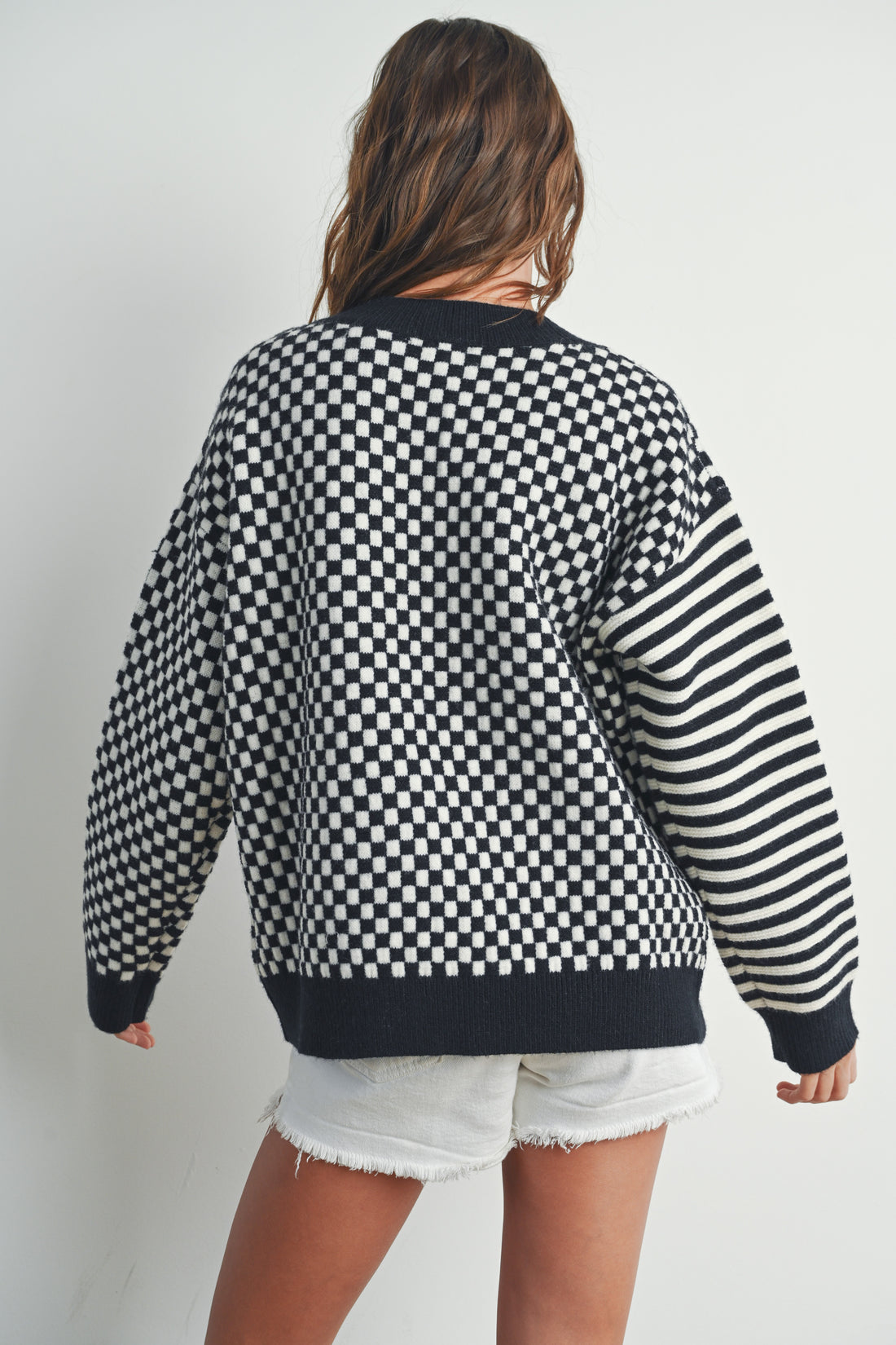Checker V neck Cozy Sweater