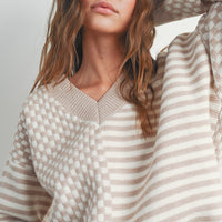 Checker V neck Cozy Sweater