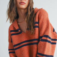 Stripe Cozy Collared Crop Sweater