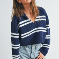 Stripe Cozy Collared Crop Sweater