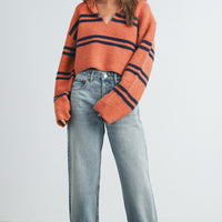 Stripe Cozy Collared Crop Sweater