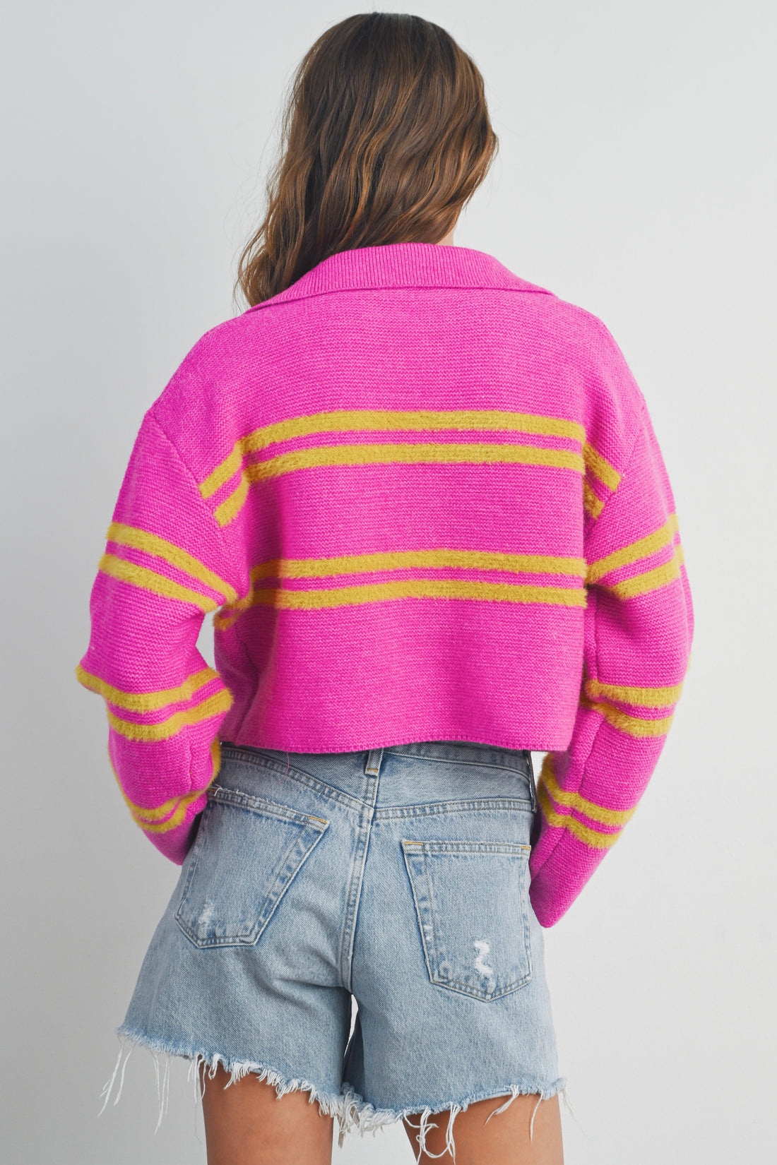 Stripe Cozy Collared Crop Sweater