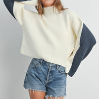 Two Tone Mock Neck Sweater