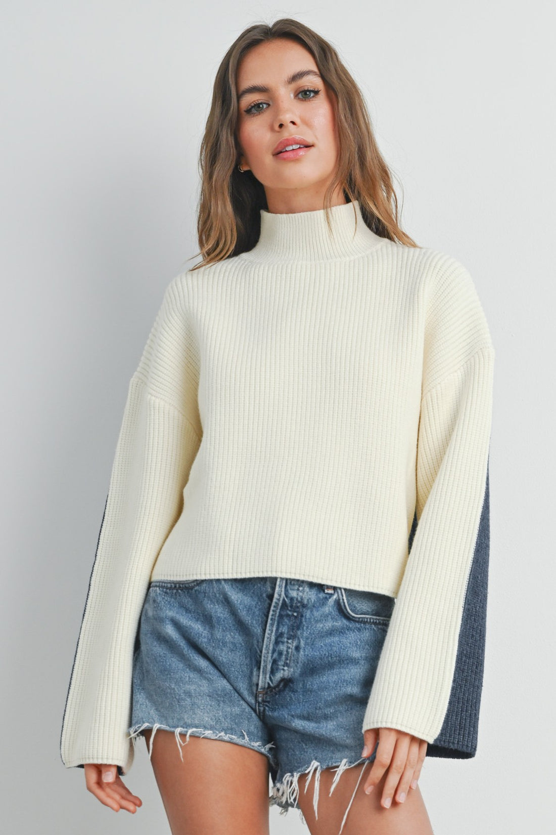 Two Tone Mock Neck Sweater