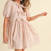 Cute Bow Tie Front Striped Mini Dress