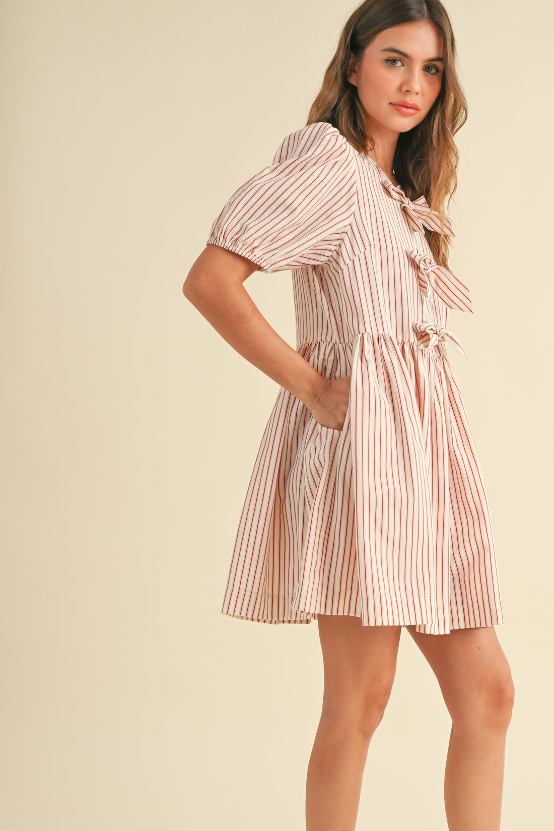 Cute Bow Tie Front Striped Mini Dress