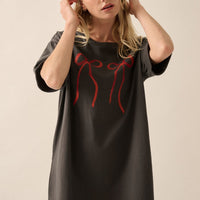 Bow Print Vintage Wash Graphic Tee Dress
