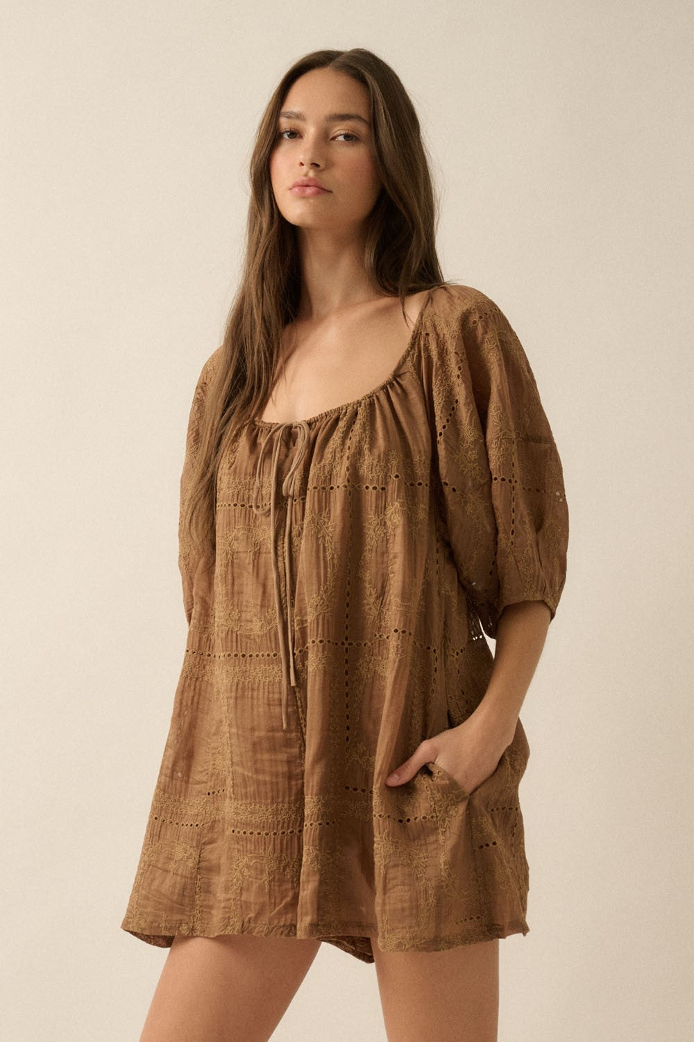 Eyelet Loose Fit Romper