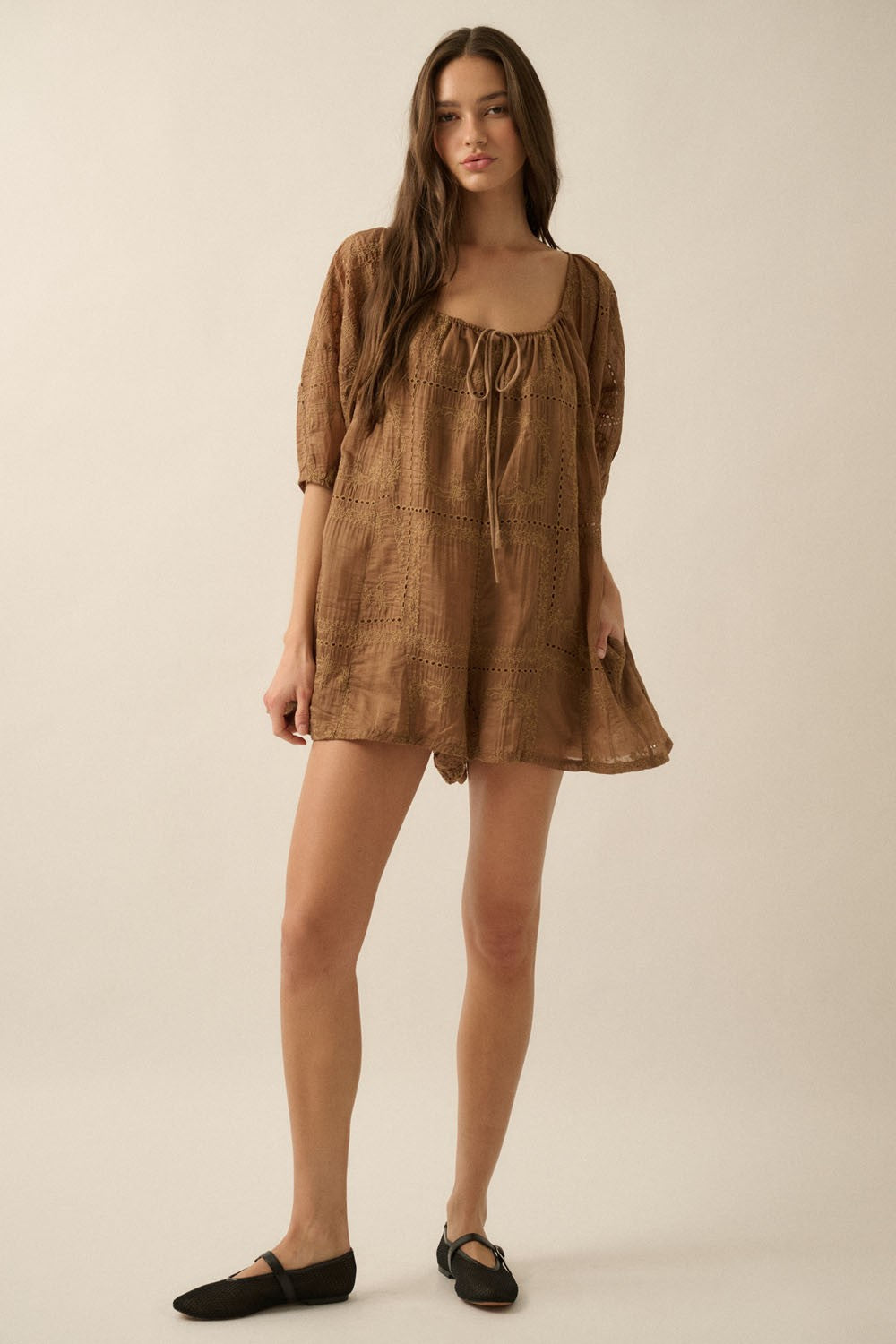 Eyelet Loose Fit Romper