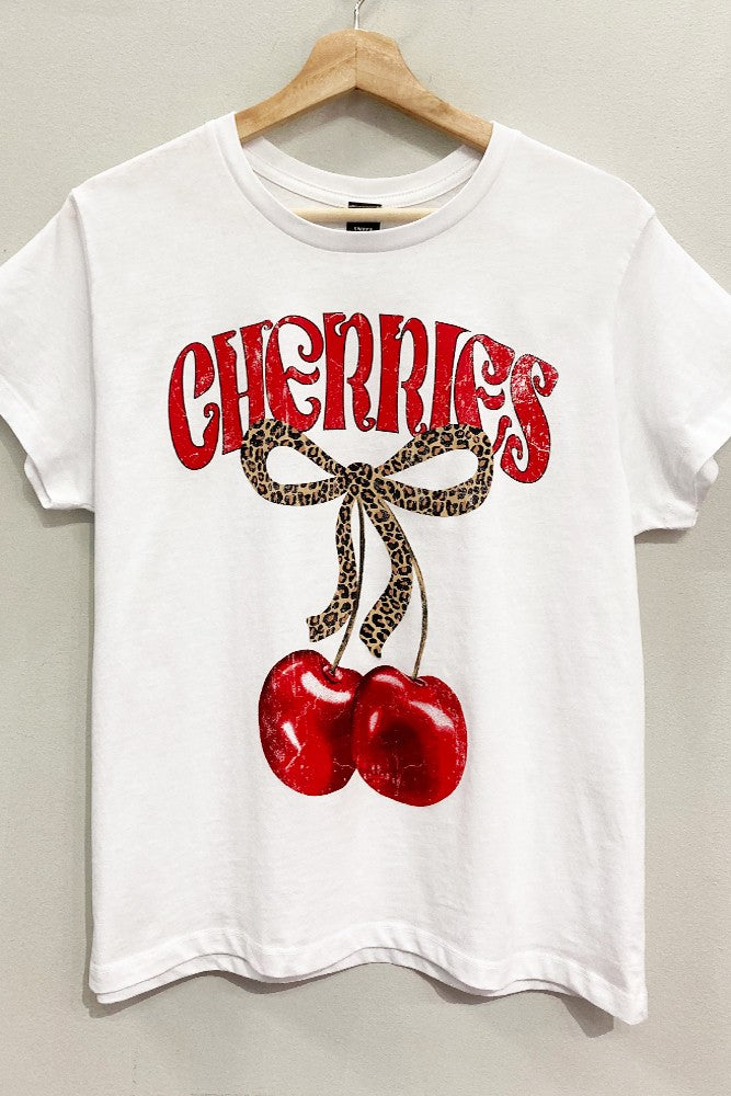 Cherries Leopard Bow Graphic Tee