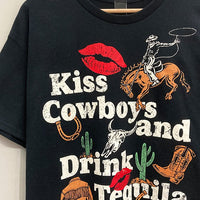 Kiss Cowboys Drink Tequila Oversized Graphic Tee