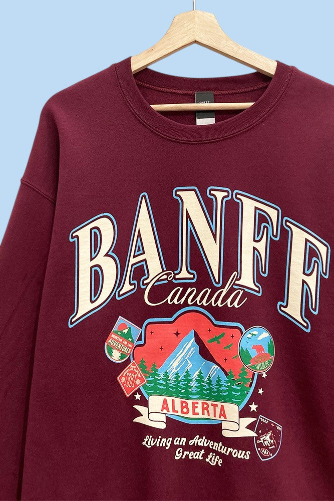 Banff Alberta Graphic Oversized Sweatshirt – Burgundy